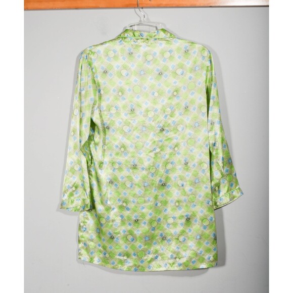 Vintage Y2K Victoria Secret Silky Green Button Up Long Sleeve Night Shirt Sz S - Picture 4 of 4